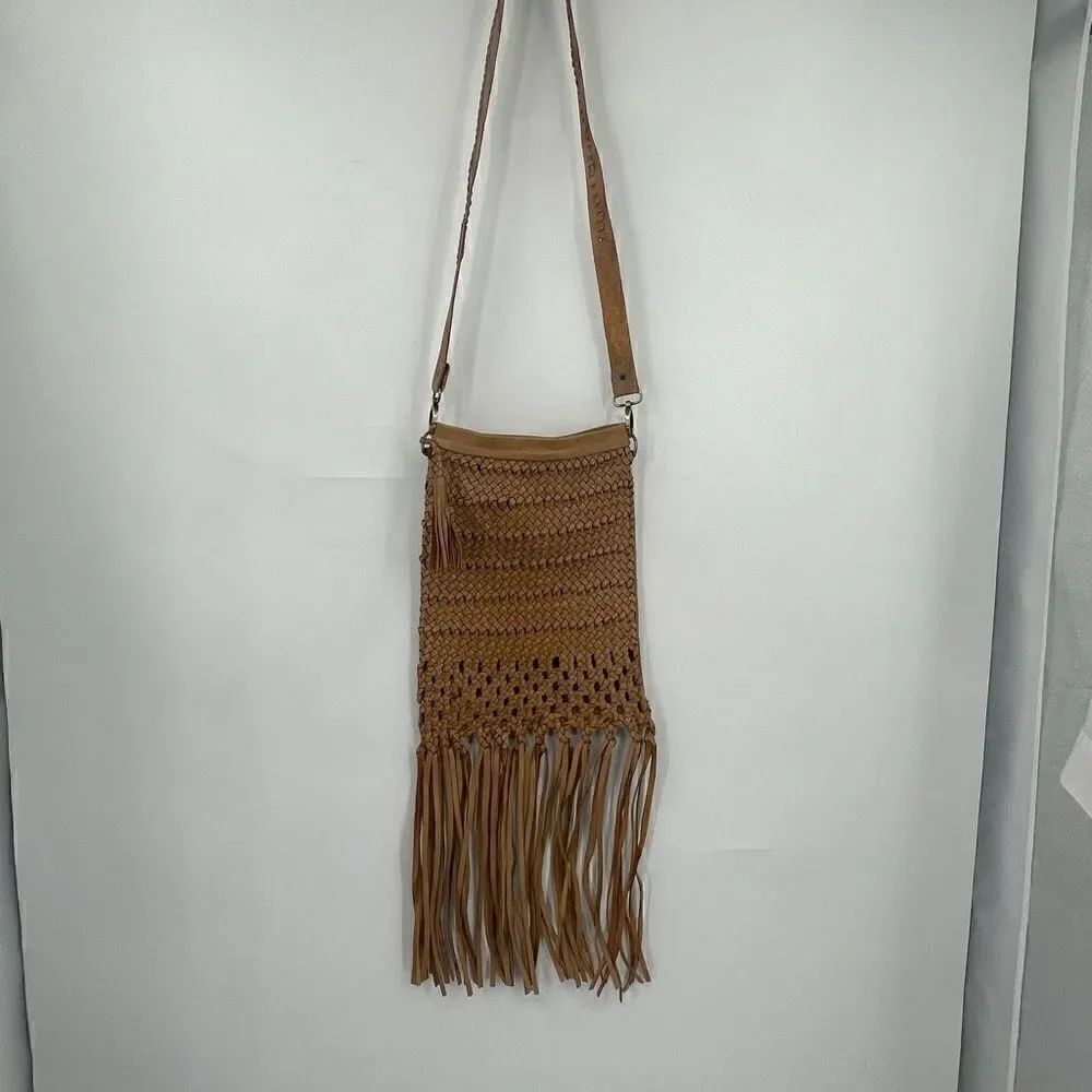 Motif 56 Fringe Leather Bag Boho Handmade Leather Woven Purse Women